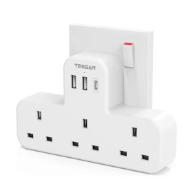 Tessan 3-Gang plug Through UK Charger 2 USB A USB C 13A TS-223-C