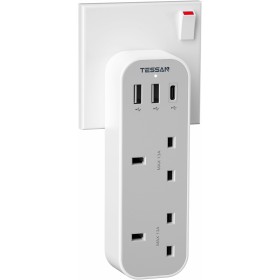 Tessan 2-Gang plug Through UK Charger 2 USB A USB C 13A TS-222-C