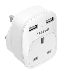 Tessan Gang plug Through UK Charger 2 USB A 13A TS-821-UK