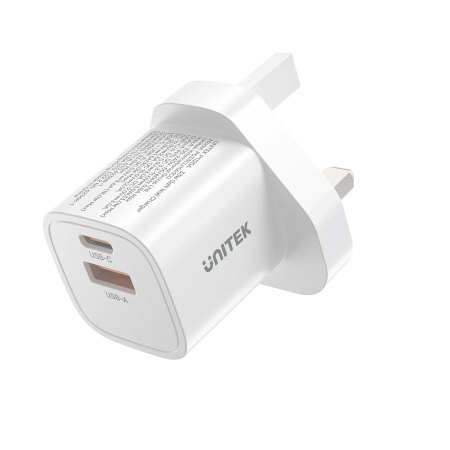 Unitek 33W Wall Charger USB-C PD & QC 3.0 UK P1125AWH White