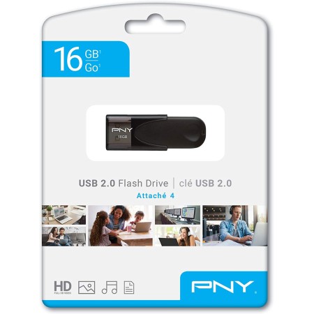 PNY Flash Drive Attache 4 USB 2.0 Stick 16GB Capless Slider Black FD16GATT4