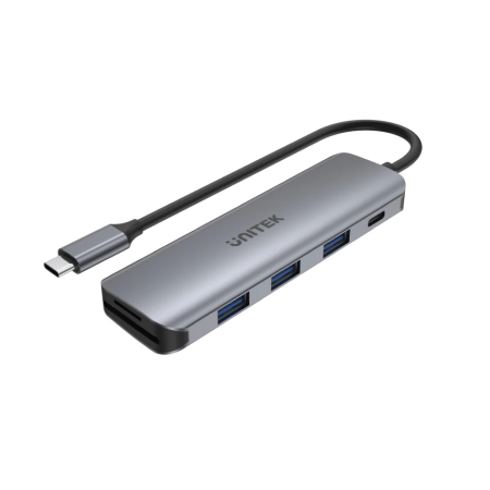 Unitek H1107C Alum Type-C Hub 3x USB3.1/SD/PD100W Hub Space Grey