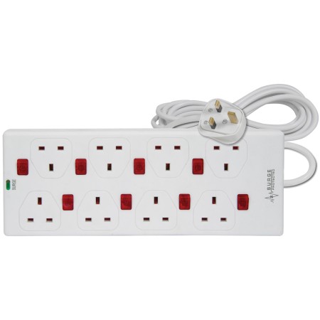 Mercury 8-Gang Power Extension 2.0m with Switches & Surge Protection 429.797UK