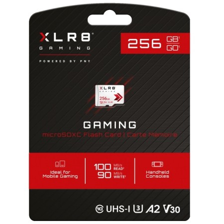 PNY Flash Memory MicroSDXC Card XLR8 256GB Class 10 UHS-I U3 V30 Gaming