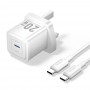 Vention Charger Wall GaN 20W 1xUSBC UK + USB-C 1m Cable White FEPW0-UK-01