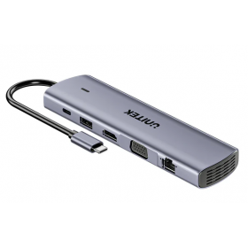 Unitek USB-C Hub USB3.0 HDMI/VGA/Gb/SD/Audio/PD100W D1113B
