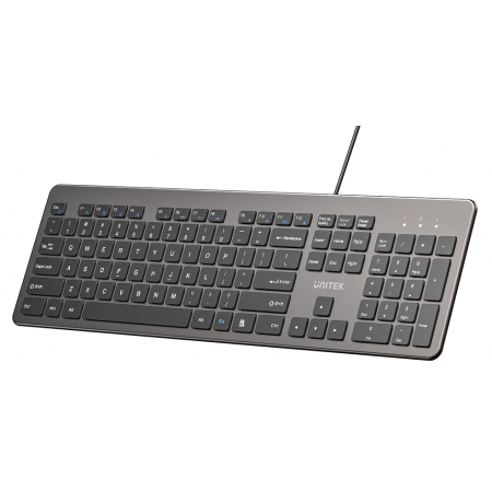 Unitek Keyboard Wired 104K USB-A English SlimTap T052 Space Grey