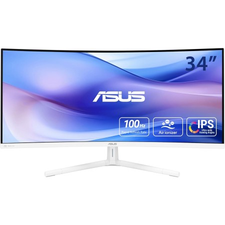 ASUS Monitor EyeCare 34" UWQHD 100Hz VA Curved 1500R Air-Ionizer USB Hub DP HDMI USB-C PD Speakers VU34WCIP-W White